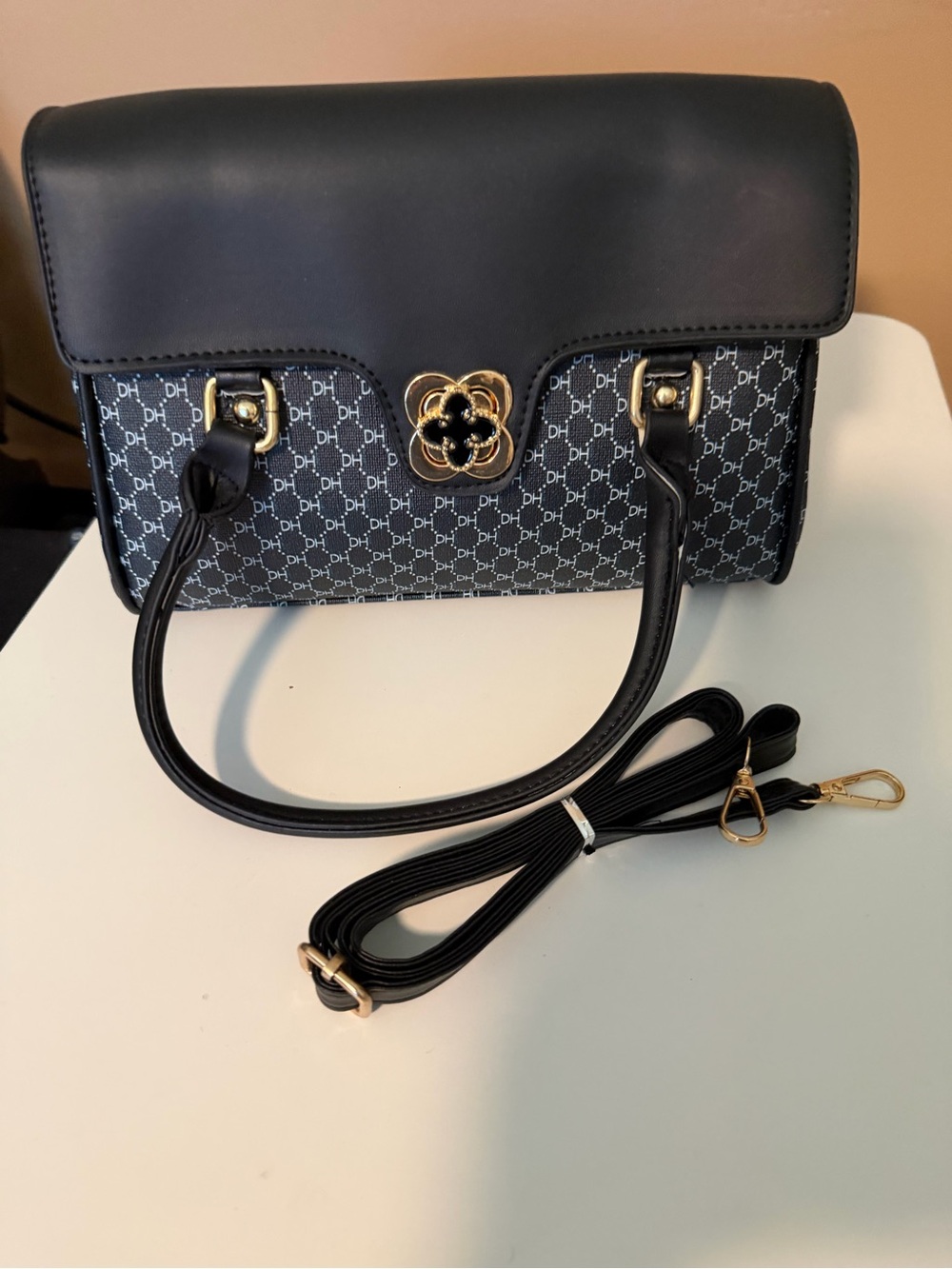 Blue Top-Handle Satchel with Gold Hardware